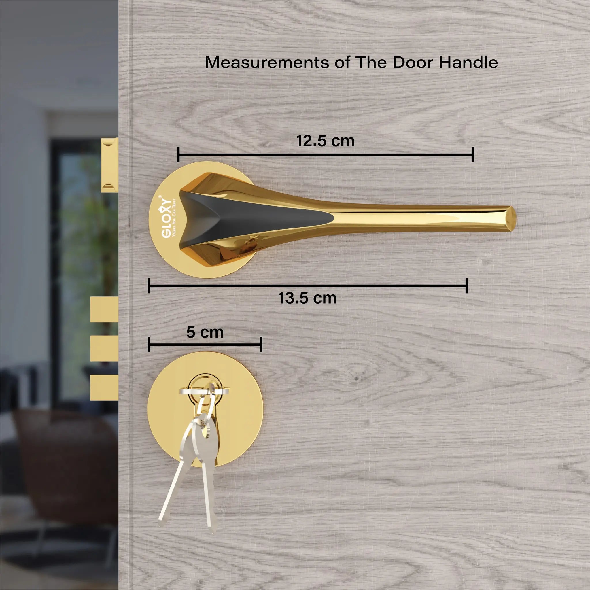 Gloxy Lumax Series Gold Finish Mortise Main Door Key Lock With Handle