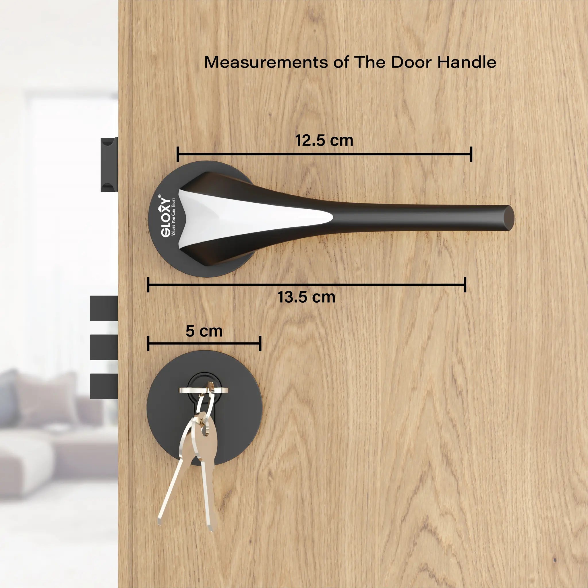 Gloxy Lumax Series Black Finish Mortise Main Door Key Lock With Handle
