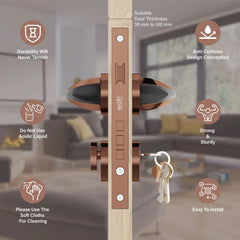 Heavy Duty Mortise Door Locks for Main Door Lock Handles Set Balcony and Storeroom, Bathroom(Rose Gold)-by GLOXY®