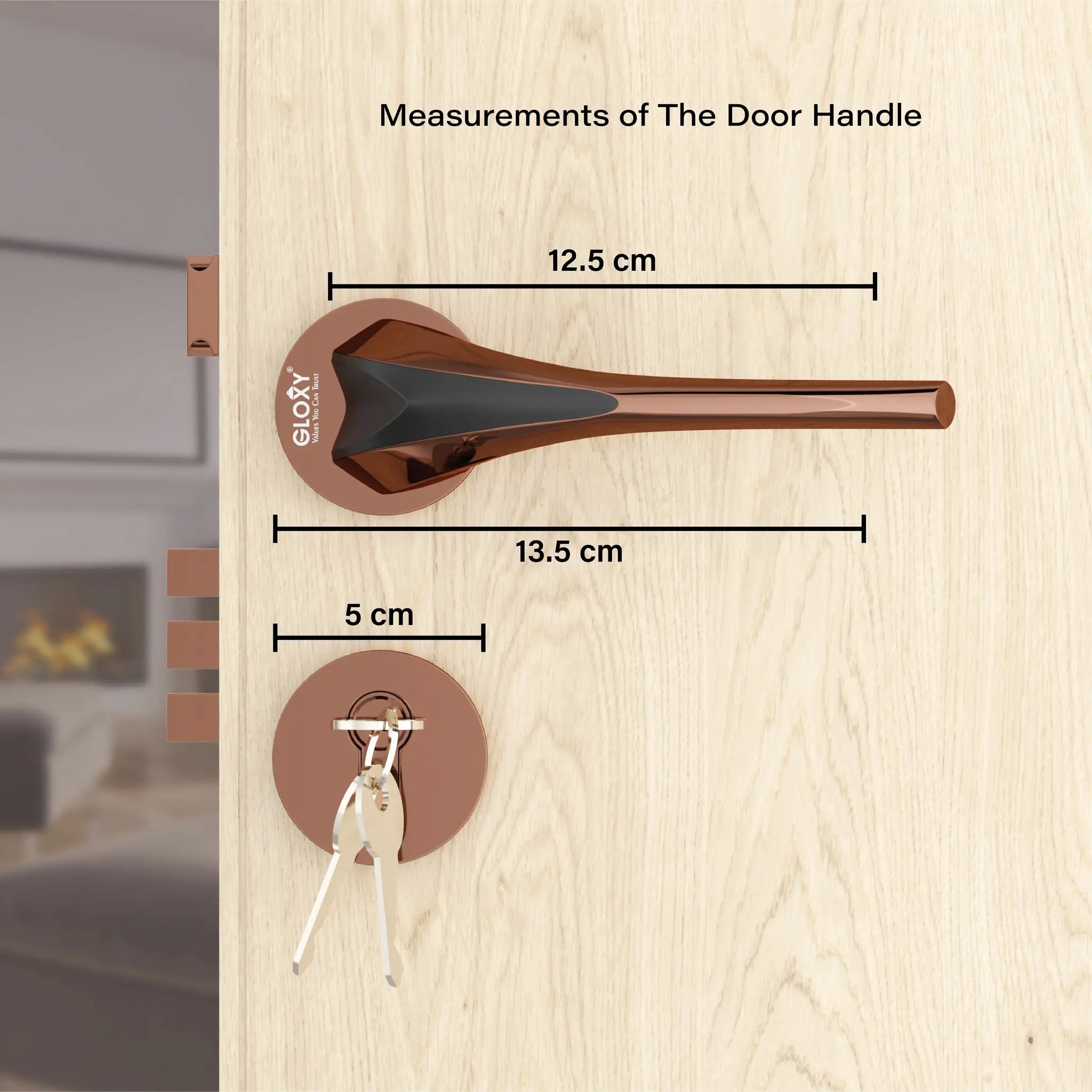 Gloxy Lumax Series Rose Gold Finish Mortise Main Door Key Lock With Handle
