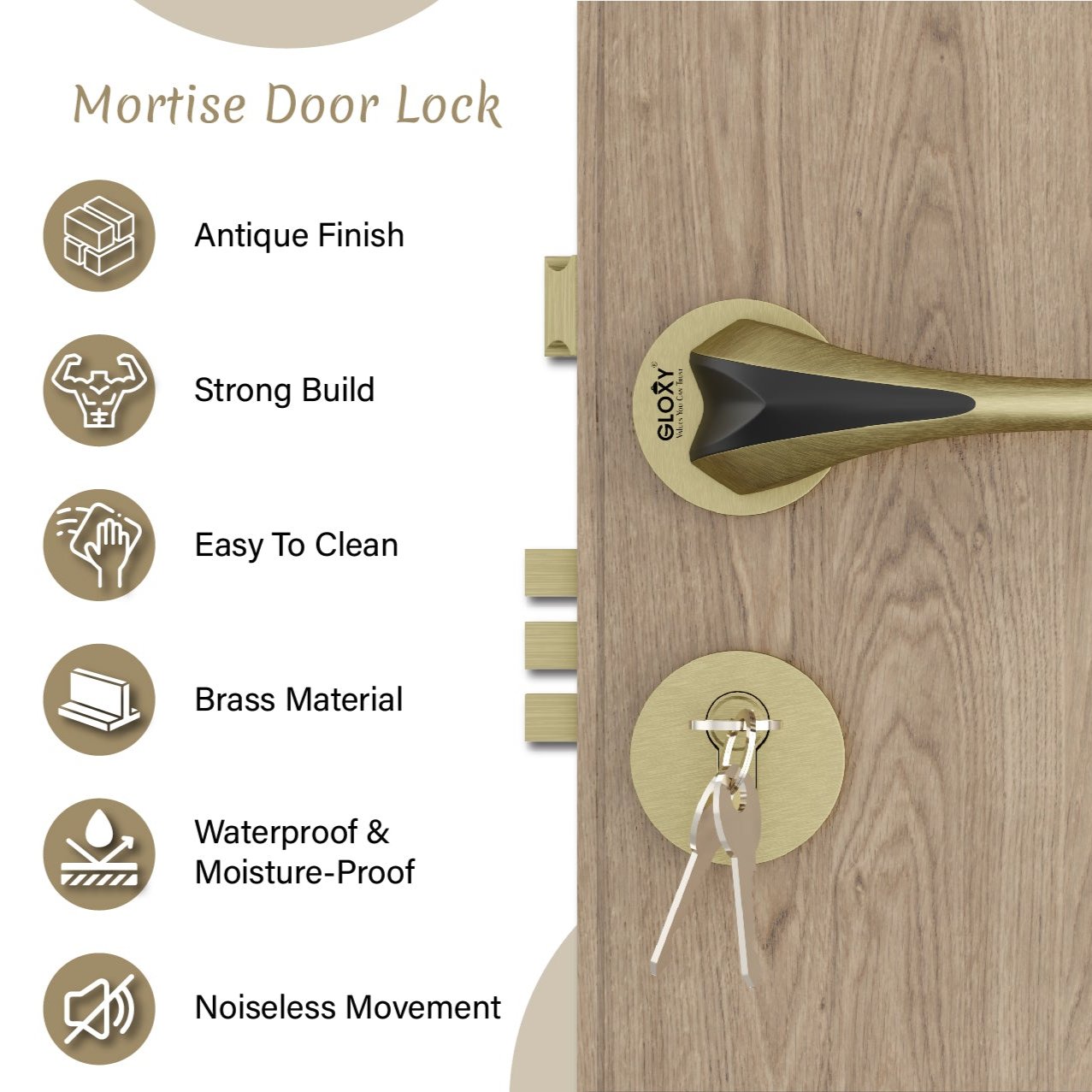 Mortise Door Handles Main Door Lock Handles Set with 3 Keys for Safety of Home | Bedroom, Office, Hotel, Home(Antique)-by GLOXY®