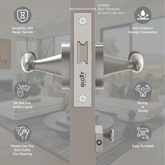 GLOXY Brass Door Lock for Balcony Store Room Door Lock, Mortise Keyless Handle Set with Brass Baby Latch for Home,Office,Hotel | Satin & Black Finish (2 Years Warranty, Pack of 1)