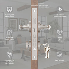 Mortise Door Handles Main Door Lock Handles Set with 3 Keys for Safety of Home | Bedroom, Office, Hotel, Home(Satin Chrome)-by GLOXY®