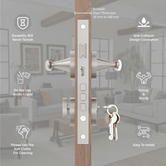 Mortise Door Handles Main Door Lock Handles Set with 3 Keys for Safety of Home | Bedroom, Office, Hotel, Home(Satin Chrome)-by GLOXY®