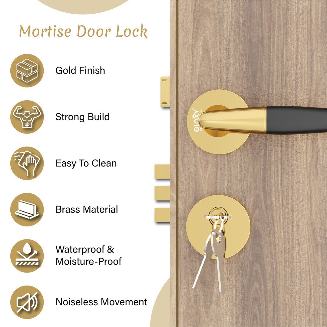 Exclusive Mortise Door Locks for Main Door Lock Handles Set for Home, Bedroom, Hotel, and Office(Gold)-by GLOXY®