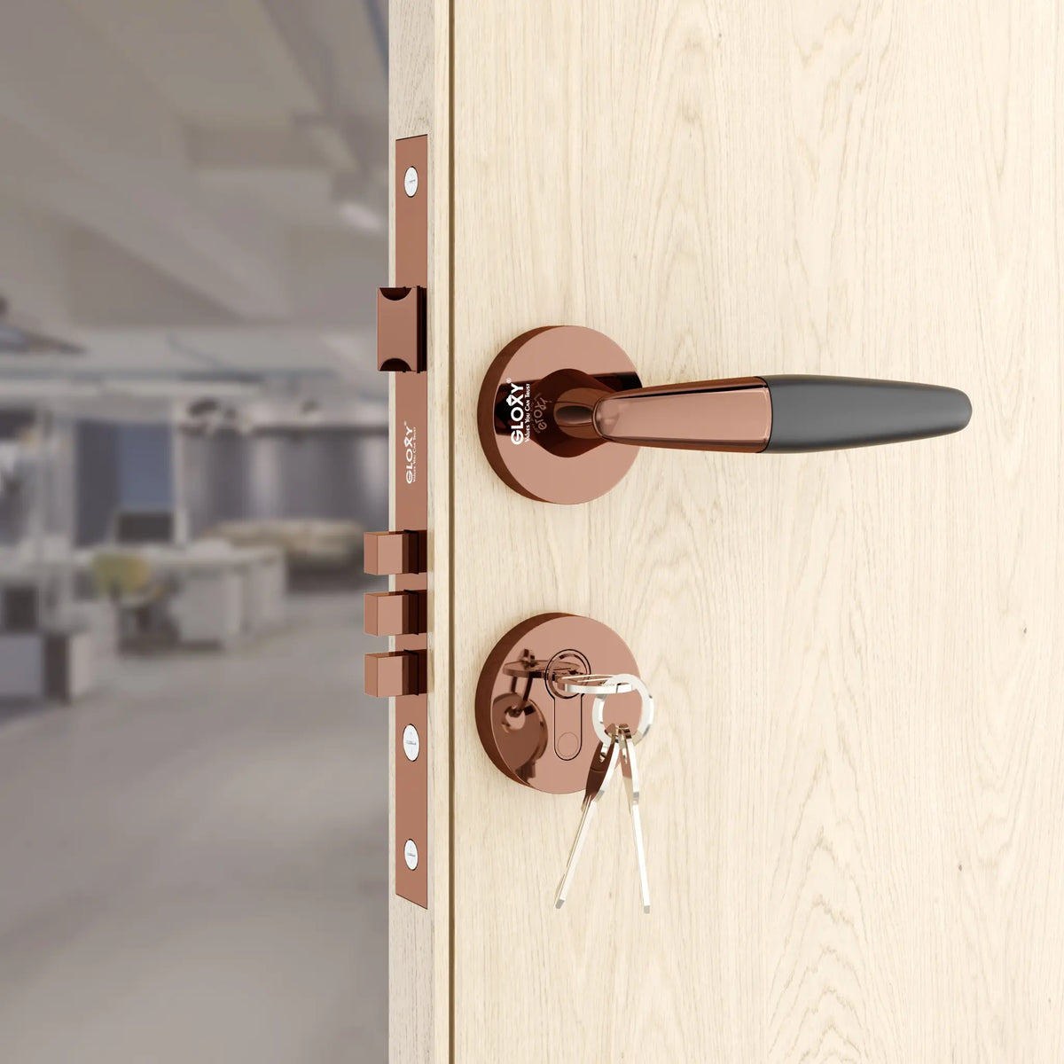 Exclusive Mortise Door Locks for Main Door Lock Handles Set for Home, Bedroom, Hotel, and Office(Rose Gold)-by GLOXY®
