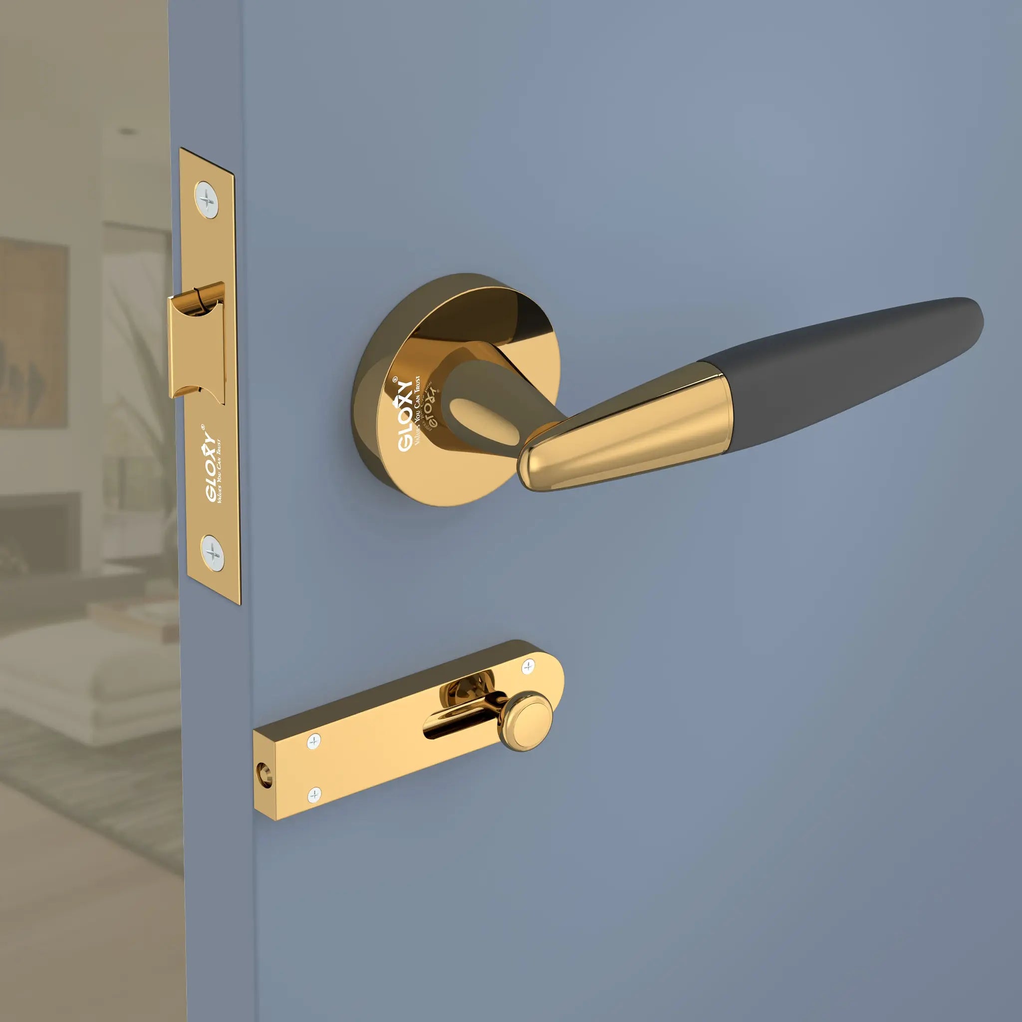 Gloxy Royal Series Gold Finish Mortise Bathroom Door Latch Lock With Handle