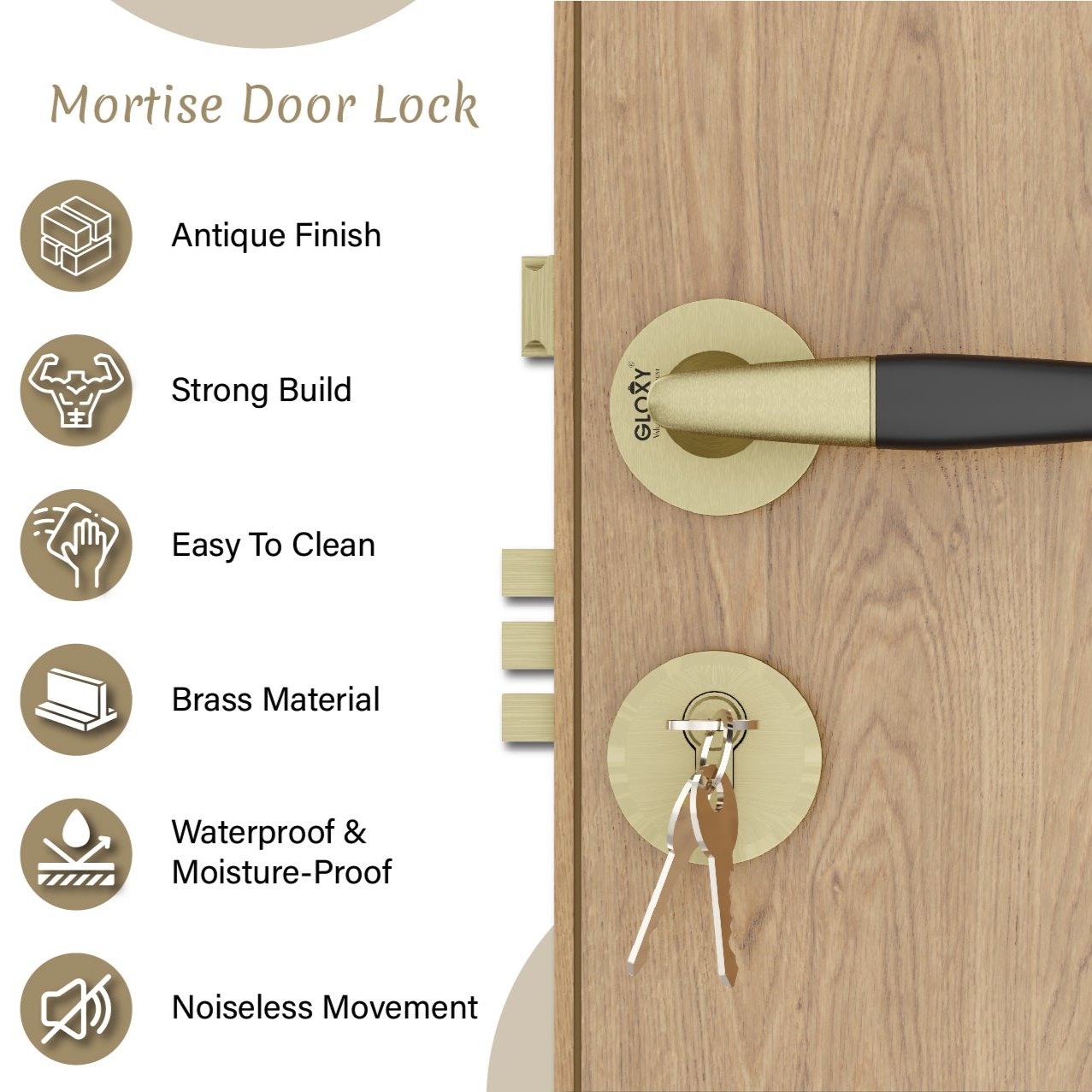 Mortise Door Handles Main Door Lock Handles Set with 3 Keys for Safety of Home | Bedroom, Office, Hotel, Home(Antique)-by GLOXY®