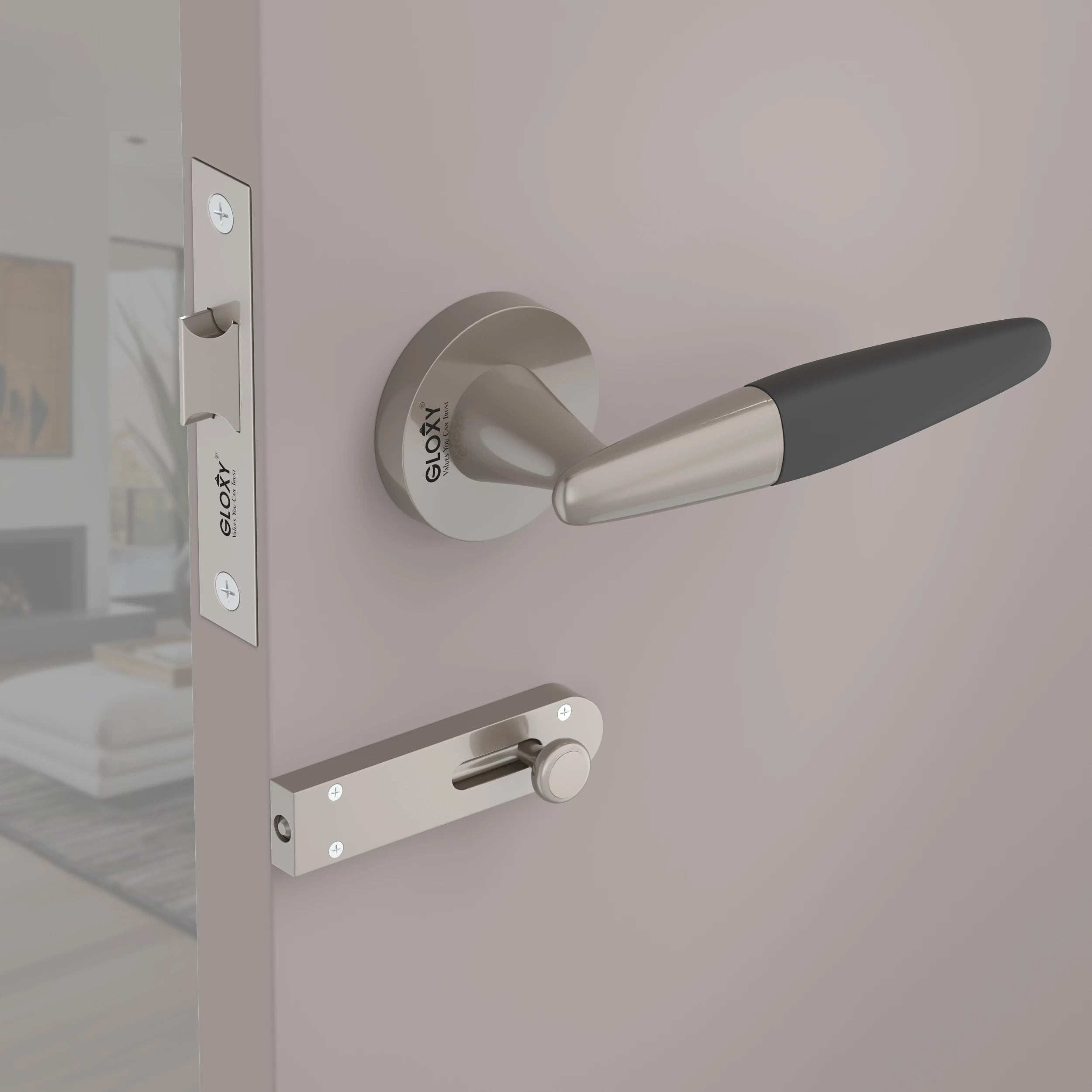 Gloxy Royal Series Satin Chrome Finish Mortise Bathroom Door Latch Lock With Handle