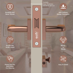 GLOXY Mortise Tower Bolt Door Lock Set for Bathroom, Mortise Door Lock Handle Set for Balcony, Keyless Pull Lock Handle Set for Kitchen |Rose Gold Finish (2 Years Warranty, Pack of 1)