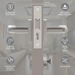 GLOXY Brass Door Lock for Balcony Store Room Door Lock, Mortise Keyless Handle Set with Brass Baby Latch for Home,Office,Hotel | Satin Chrome Finish (2 Years Warranty, Pack of 1)