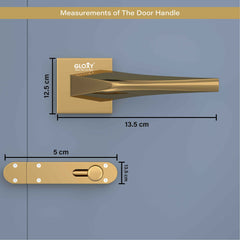 GLOXY Brass Door Lock Set for Bathroom, Mortise Door Lock Handle Set for Balcony, Keyless Lock Handle Set for Storeroom |Gold Finish (2 Years Warranty, Pack of 1)