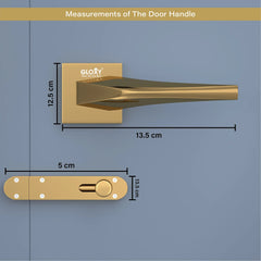 GLOXY Brass Door Lock Set for Bathroom, Mortise Door Lock Handle Set for Balcony, Keyless Lock Handle Set for Storeroom |Gold Finish (2 Years Warranty, Pack of 1)