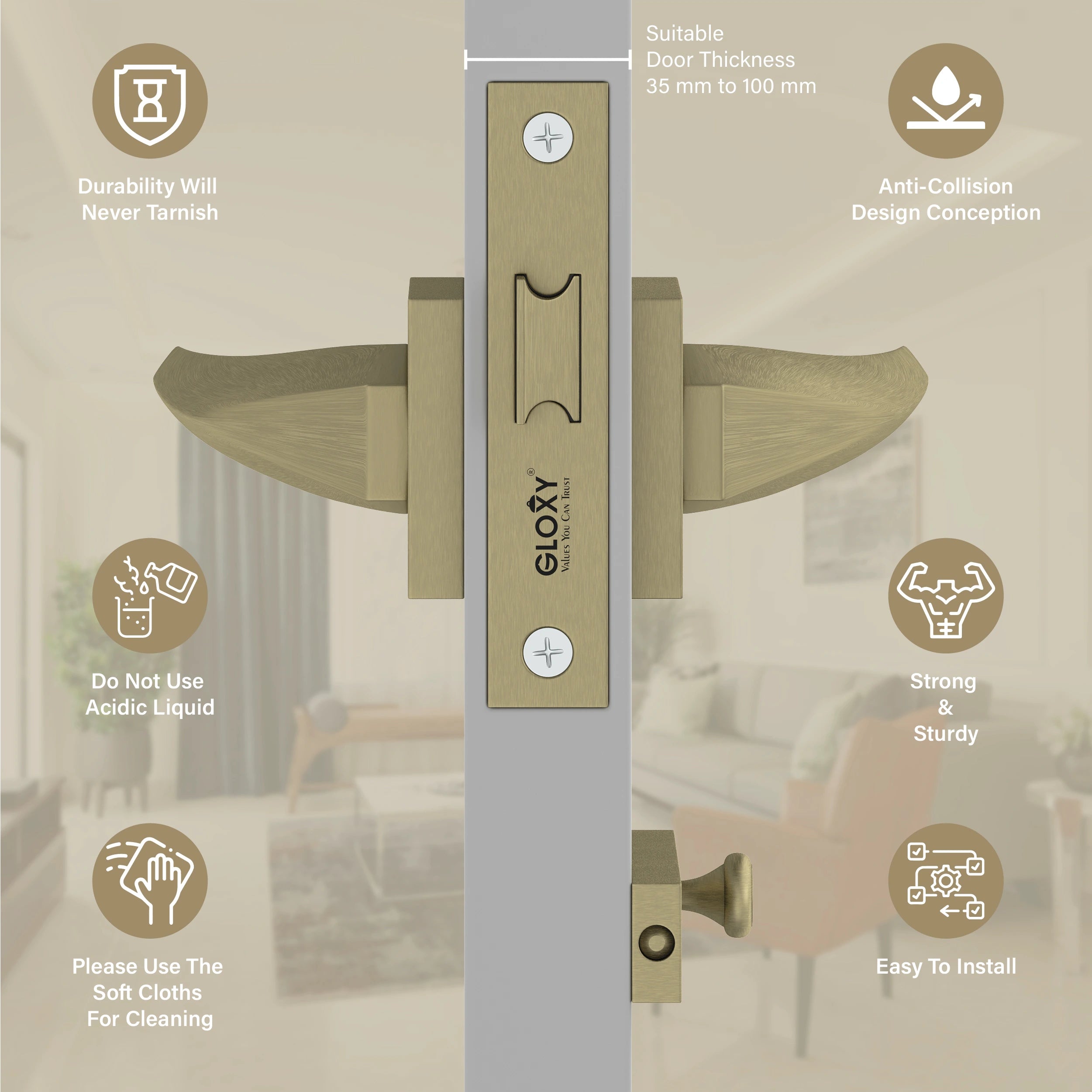 Gloxy zemtron Series Antique Finish Mortise Bathroom Door Latch Lock With Handle