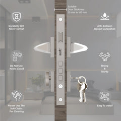 Mortise Door Handles Main Door Lock Handles Set with 3 Keys for Safety of Home | Bedroom, Office, Hotel, Home(Satin Chrome)-by GLOXY®