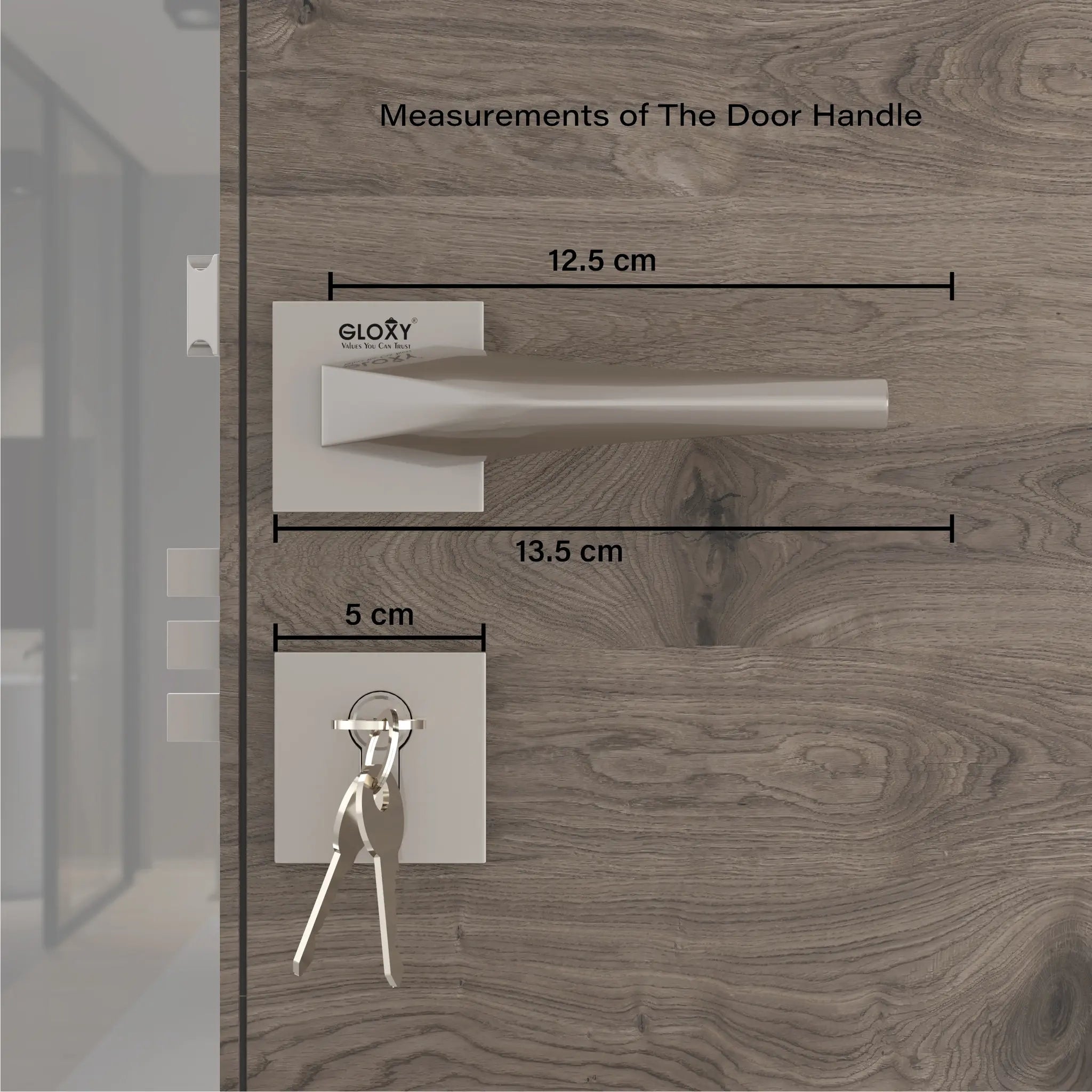 Mortise Door Handles Main Door Lock Handles Set with 3 Keys for Safety of Home | Bedroom, Office, Hotel, Home(Satin Chrome)-by GLOXY®