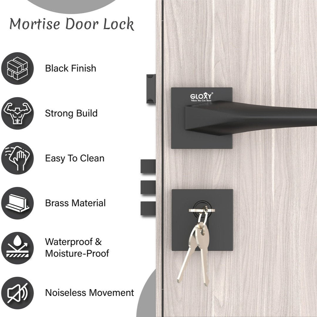 Door Lock Modern Fashion Interior Handle Simple Atmosphere Split Lock for Bedroom & Bathroom(Black) -by GLOXY®