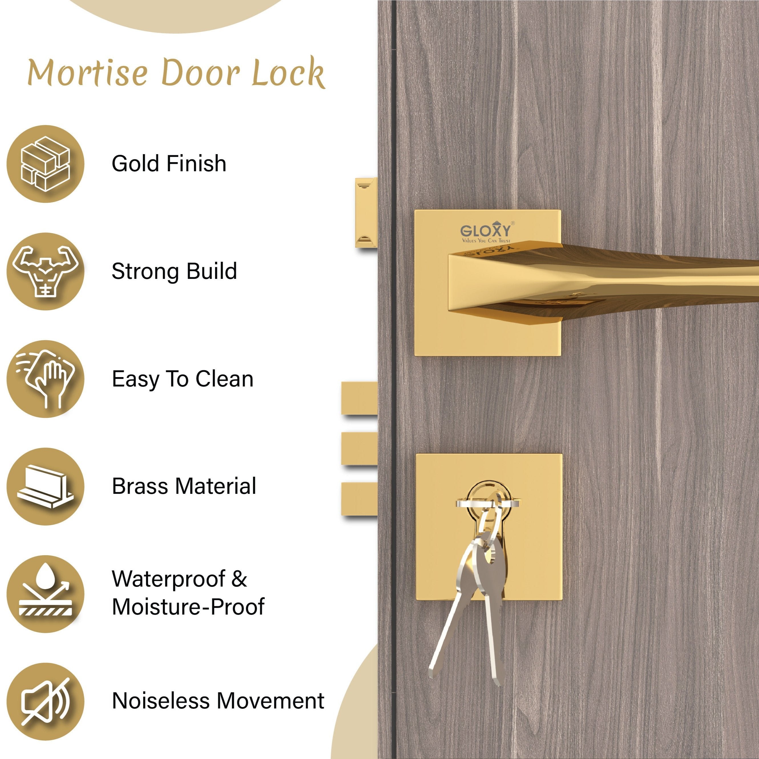 Door Lock Modern Fashion Interior Handle Simple Atmosphere Split Lock for Bedroom & Bathroom(Gold) -by GLOXY®