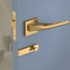 GLOXY Brass Door Lock Set for Bathroom, Mortise Door Lock Handle Set for Balcony, Keyless Lock Handle Set for Storeroom |Gold Finish (2 Years Warranty, Pack of 1)