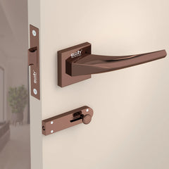 GLOXY Brass Door Lock Set for Bathroom,Mortise Door Lock Handle Set for Balcony,Keyless Lock Pull Handle Set for Storeroom |Rose Gold Finish (2 Years Warranty, Pack of 1)
