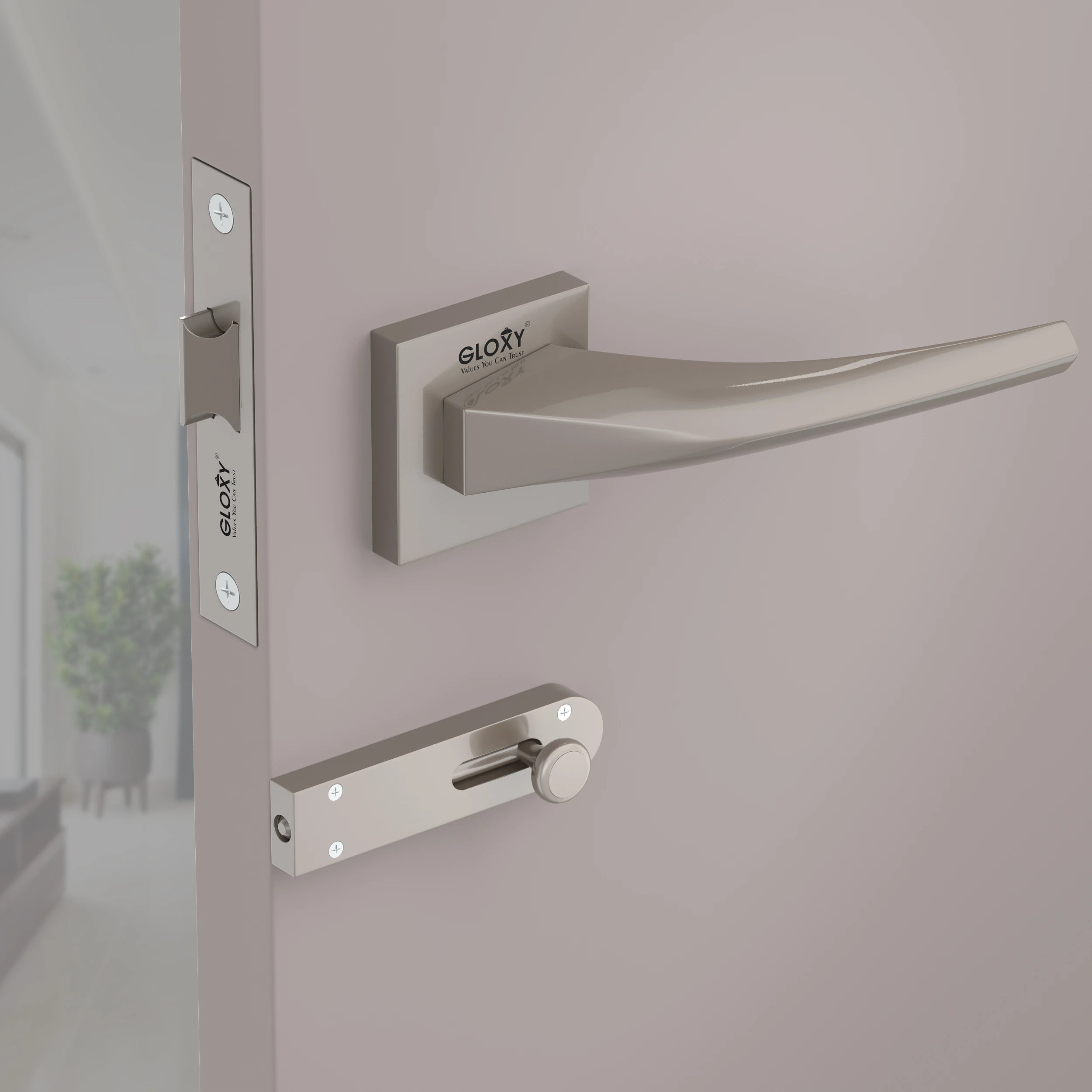 Gloxy zemtron Series Satin Chrome Finish Mortise Bathroom Door Latch Lock With Handle