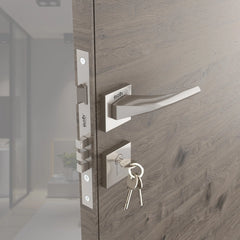 Mortise Door Handles Main Door Lock Handles Set with 3 Keys for Safety of Home | Bedroom, Office, Hotel, Home(Satin Chrome)-by GLOXY®