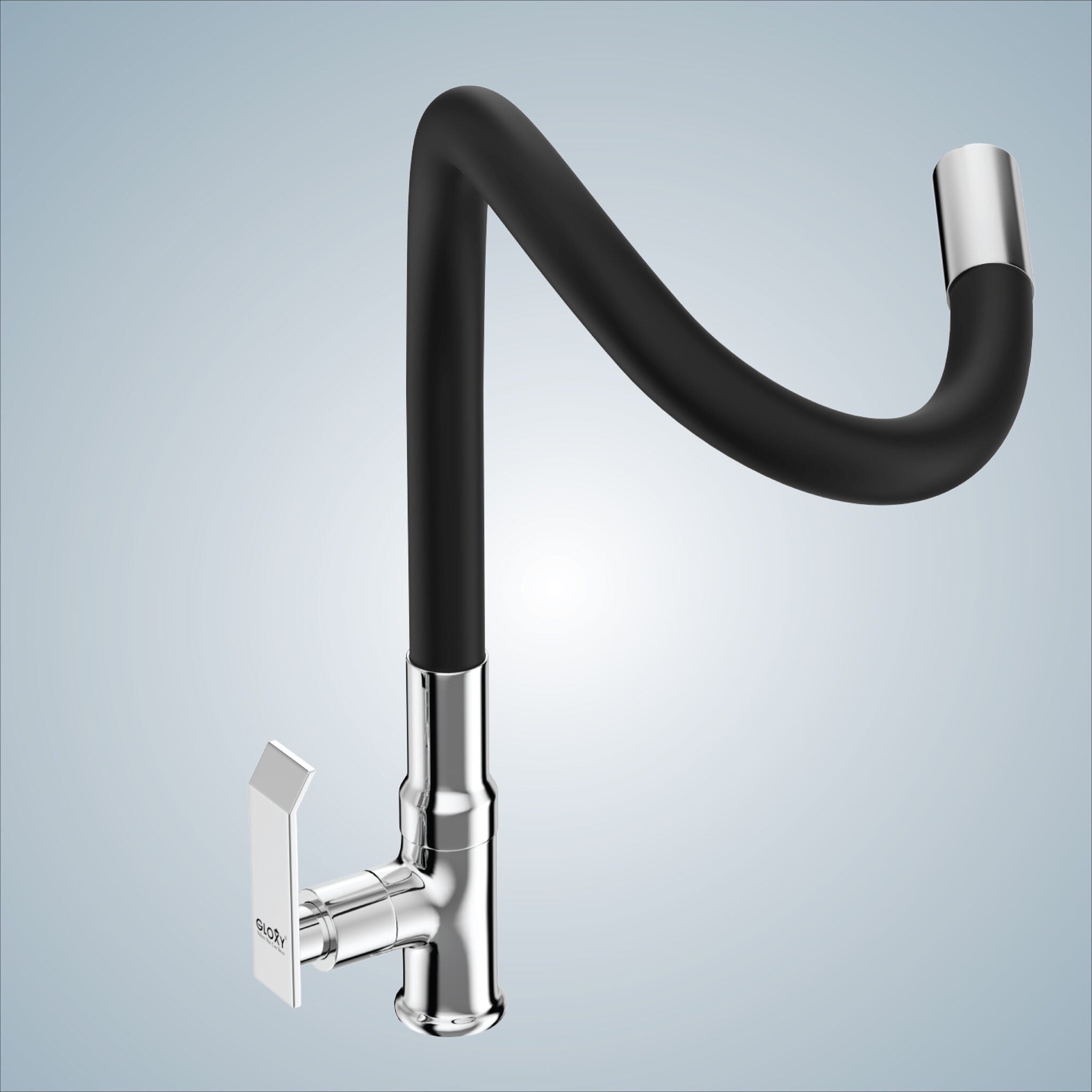 Gloxy Brass Kitchen Faucet with Chrome Finished Leak Proof Touch Lever - Grey 20 Inch Silicon Flexible Spout with Single Flow Water Saving Nozzle for Kitchen - 10 Years Warranty on Spindle Only