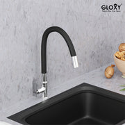 Gloxy Brass Kitchen Faucet with Chrome Finished Leak Proof Touch Lever - Grey 20 Inch Silicon Flexible Spout with Single Flow Water Saving Nozzle for Kitchen - 10 Years Warranty on Spindle Only