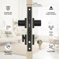 Mortise Door Handles | Main Door Lock Handles Set with 3 Keys for Safety of Home | Kitchen, Bedroom, Bathroom(Black)-by GLOXY®