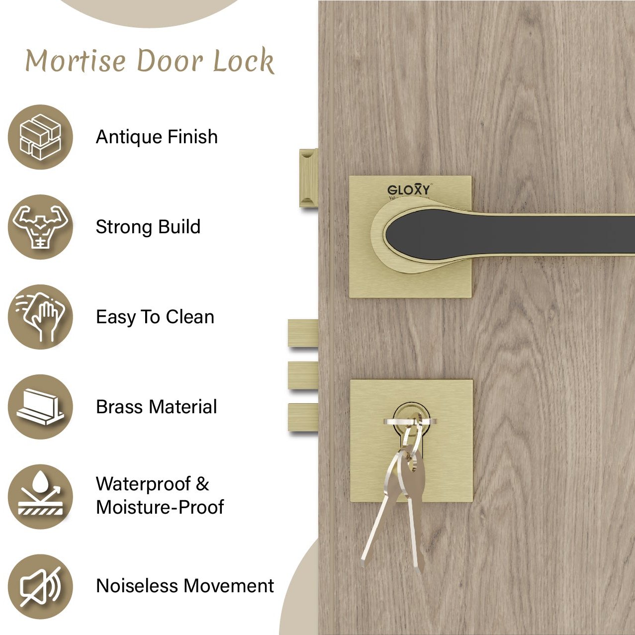 Mortise Door Handles Main Door Lock Handles Set with 3 Keys for Safety of Home | Bedroom, Office, Hotel, Home(Antique)-by GLOXY®