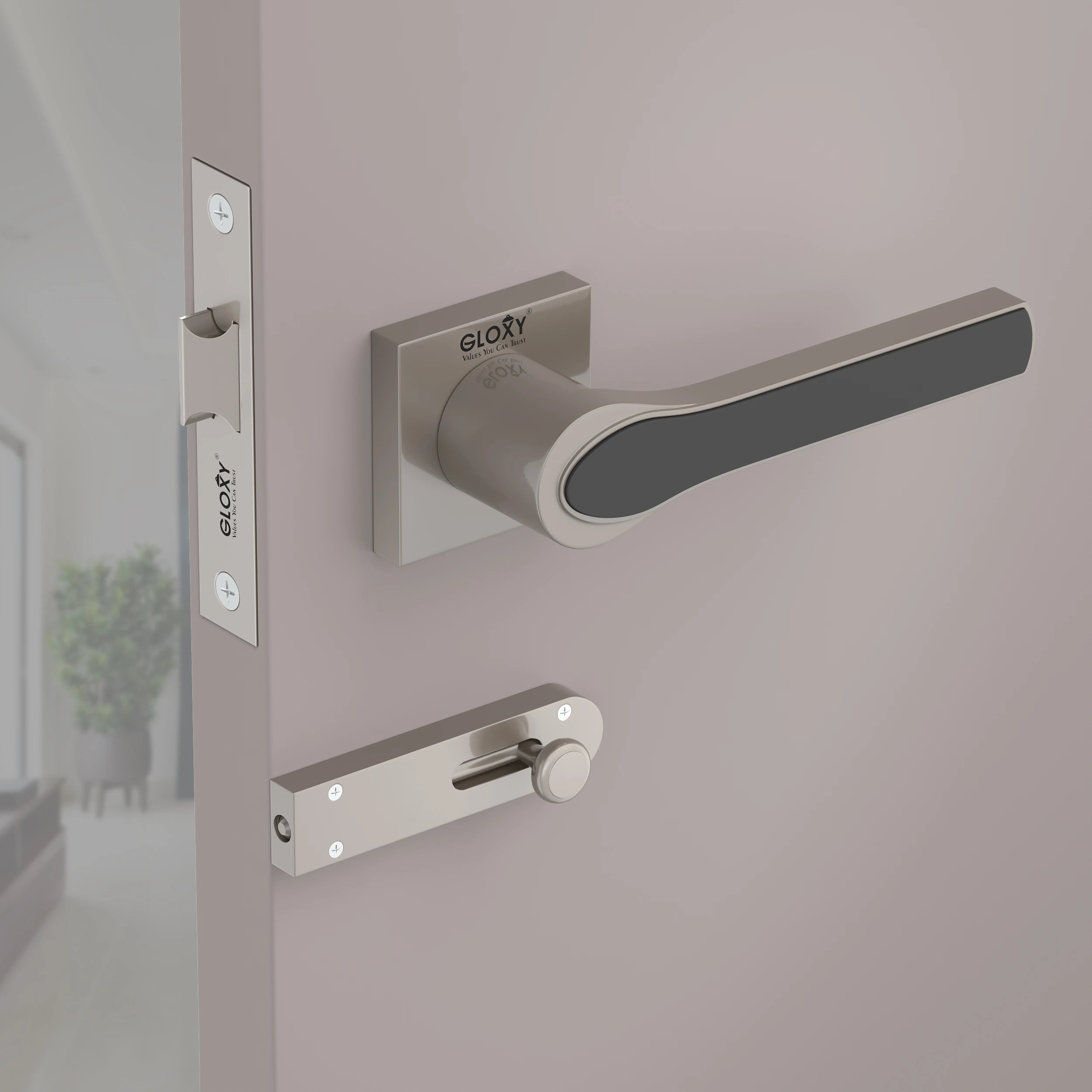 Gloxy Safro Series Satin Chrome Finish Mortise Bathroom Door Latch Lock With Handle