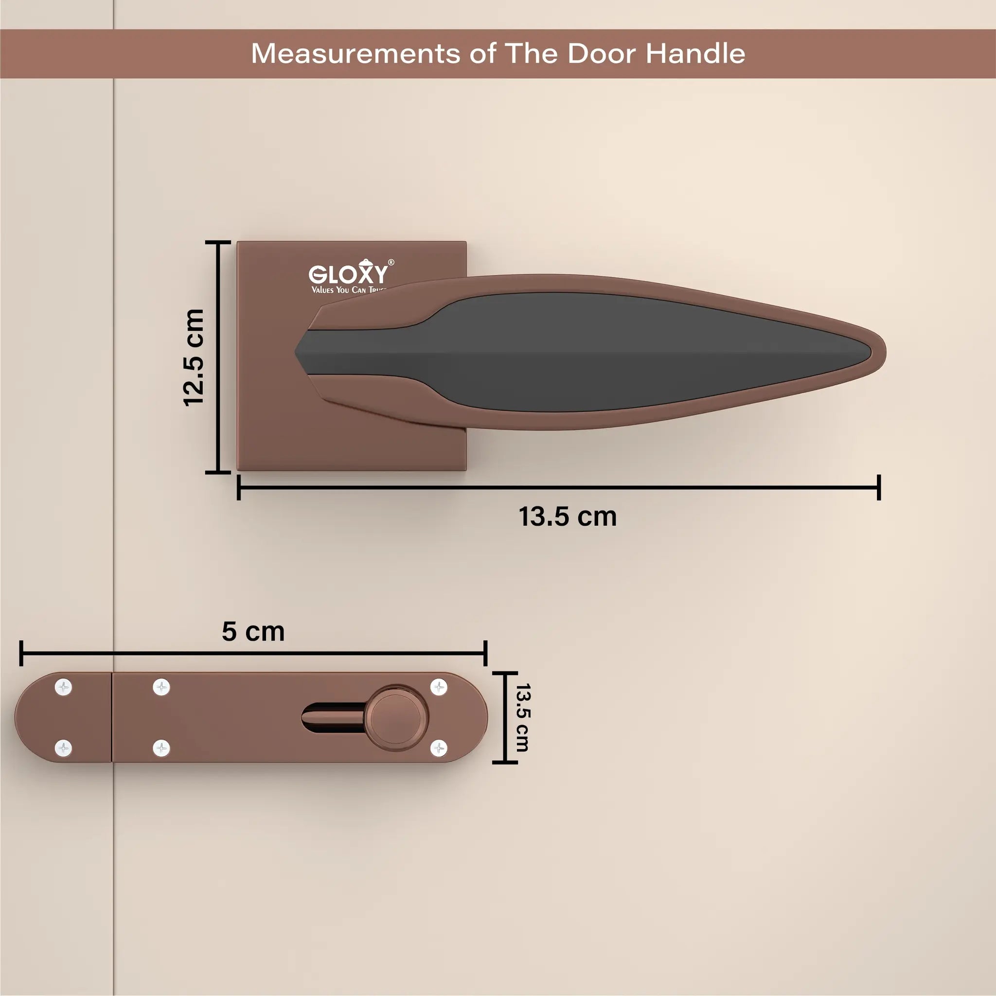 Gloxy Kavro Series Rose Gold Finish Mortise Bathroom Door Latch Lock With Handle