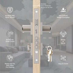 Mortise Door Handles Main Door Lock Handles Set with 3 Keys for Safety of Home | Bedroom, Office, Hotel, Home(Antique)-by GLOXY®