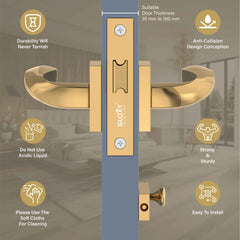 Gloxy Mortise Baby Latch Locks for Bathroom Door Lock, Balcony Store Room Door Lock, Mortise Keyless Handle Set with Brass Baby Latch for All Door| Gold Finish (2 Years Warranty, Pack of 1)