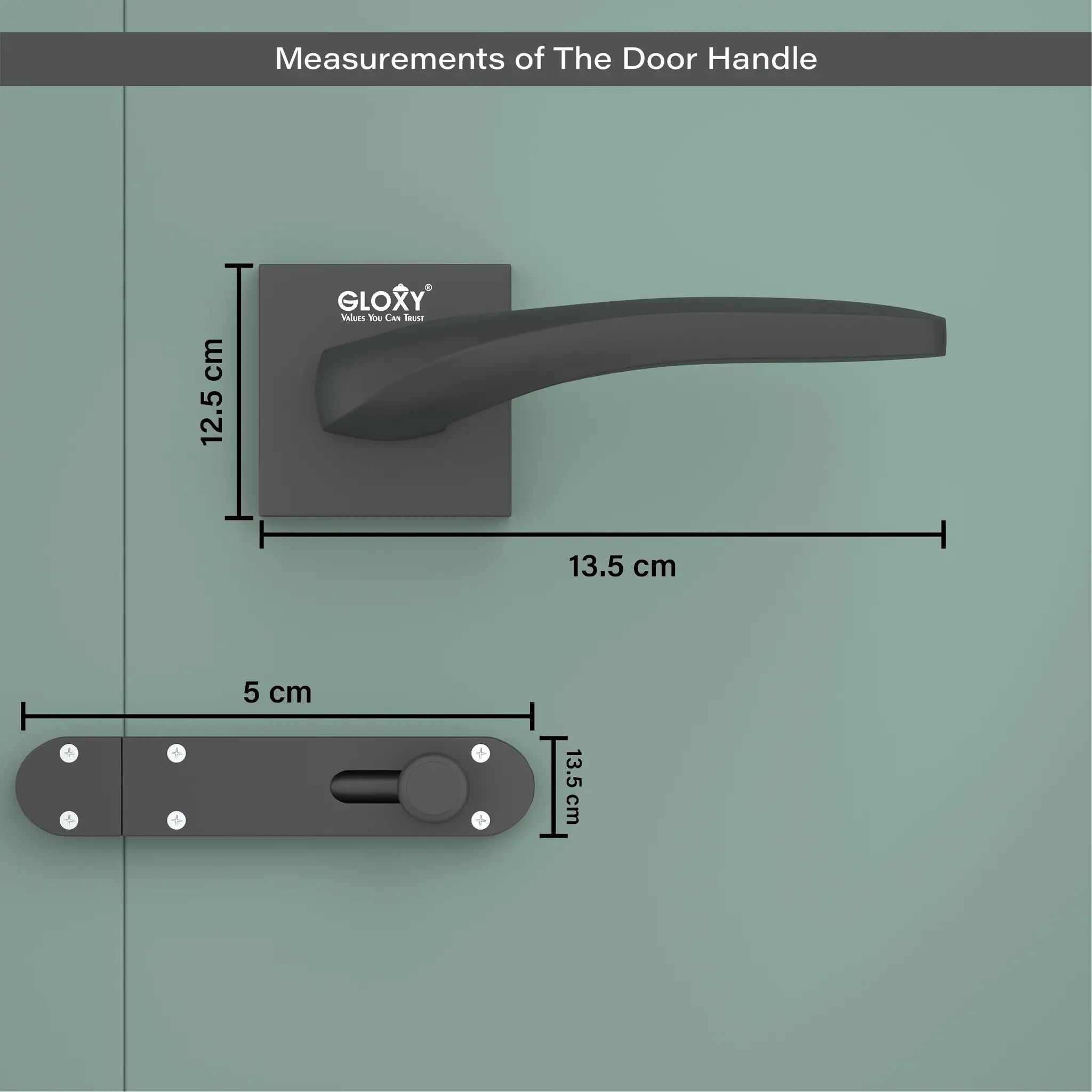 Gloxy Venso Series Black Finish Mortise Bathroom Door Latch Lock With Handle