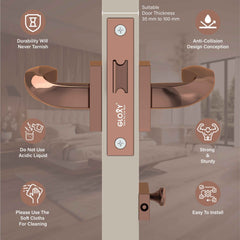 Gloxy Mortise Baby Latch Locks for Bathroom Door Lock, Balcony Store Room Door Lock, Mortise Keyless Handle Set with Brass Baby Latch for All Door| Rose Gold Finish (2 Years Warranty, Pack of 1)