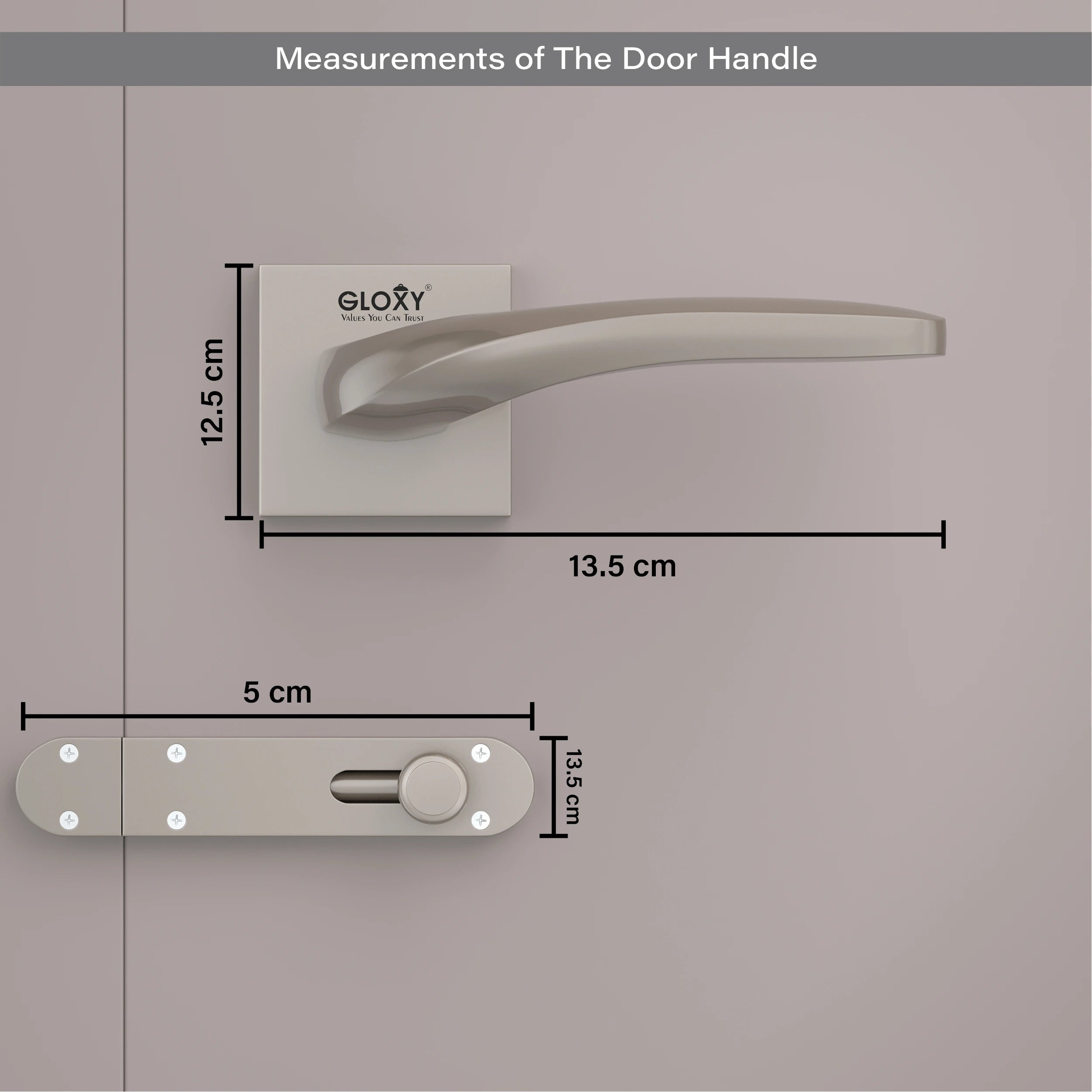 Gloxy Venso Series Satin Chrome Finish Mortise Bathroom Door Latch Lock With Handle