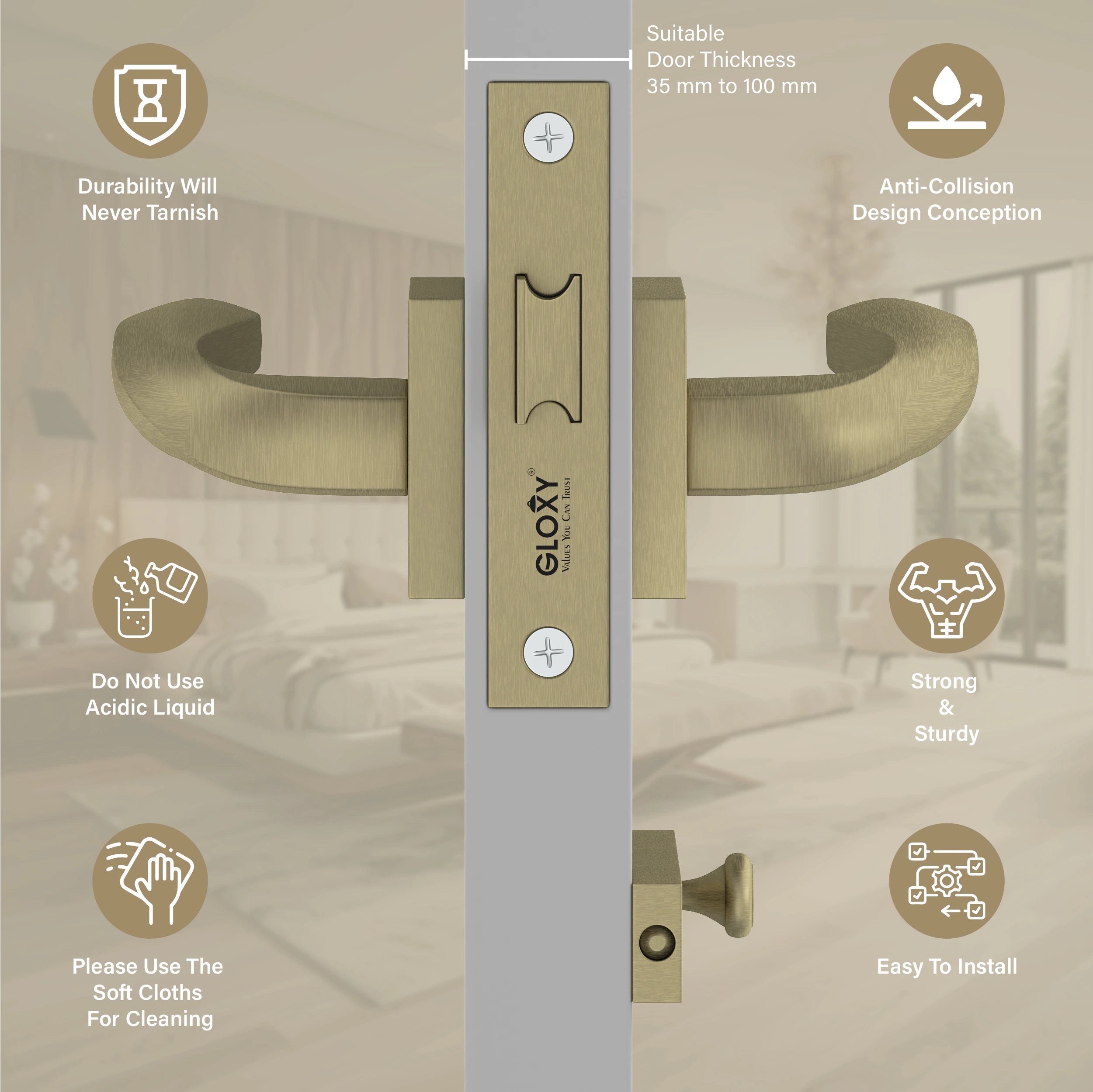 Gloxy Venso Series Antique Finish Mortise Bathroom Door Latch Lock With Handle