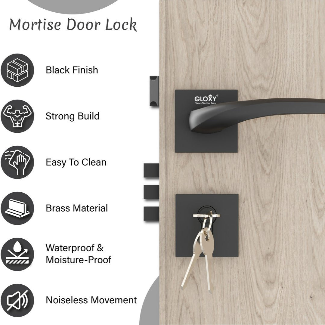 Mortise Door Lock, High-Security Door Lock for Main Door & Bedroom, Durable Handle Set(Black)-by GLOXY®