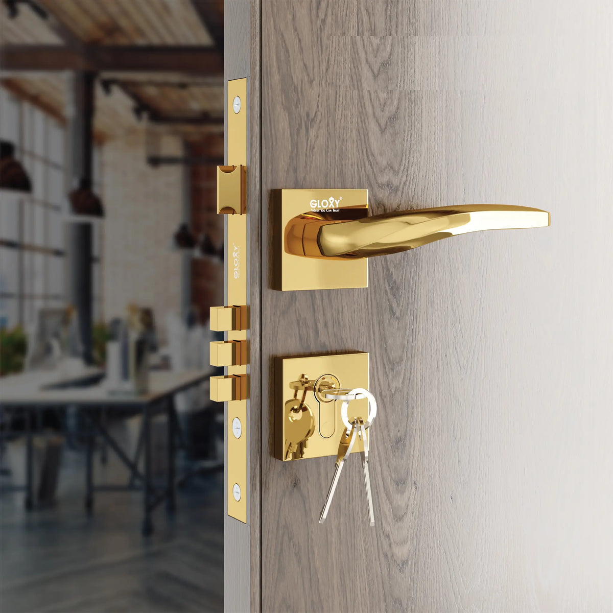 Mortise Door Lock, High-Security Door Lock for Main Door & Bedroom, Durable Handle Set(Gold)-by GLOXY®