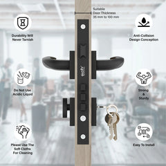 Mortise Door Lock, High-Security Door Lock for Main Door & Bedroom, Durable Handle Set(Black)-by GLOXY®