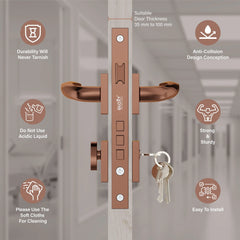 Mortise Door Lock, High-Security Door Lock for Main Door & Bedroom, Durable Handle Set(Rose Gold)-by GLOXY®