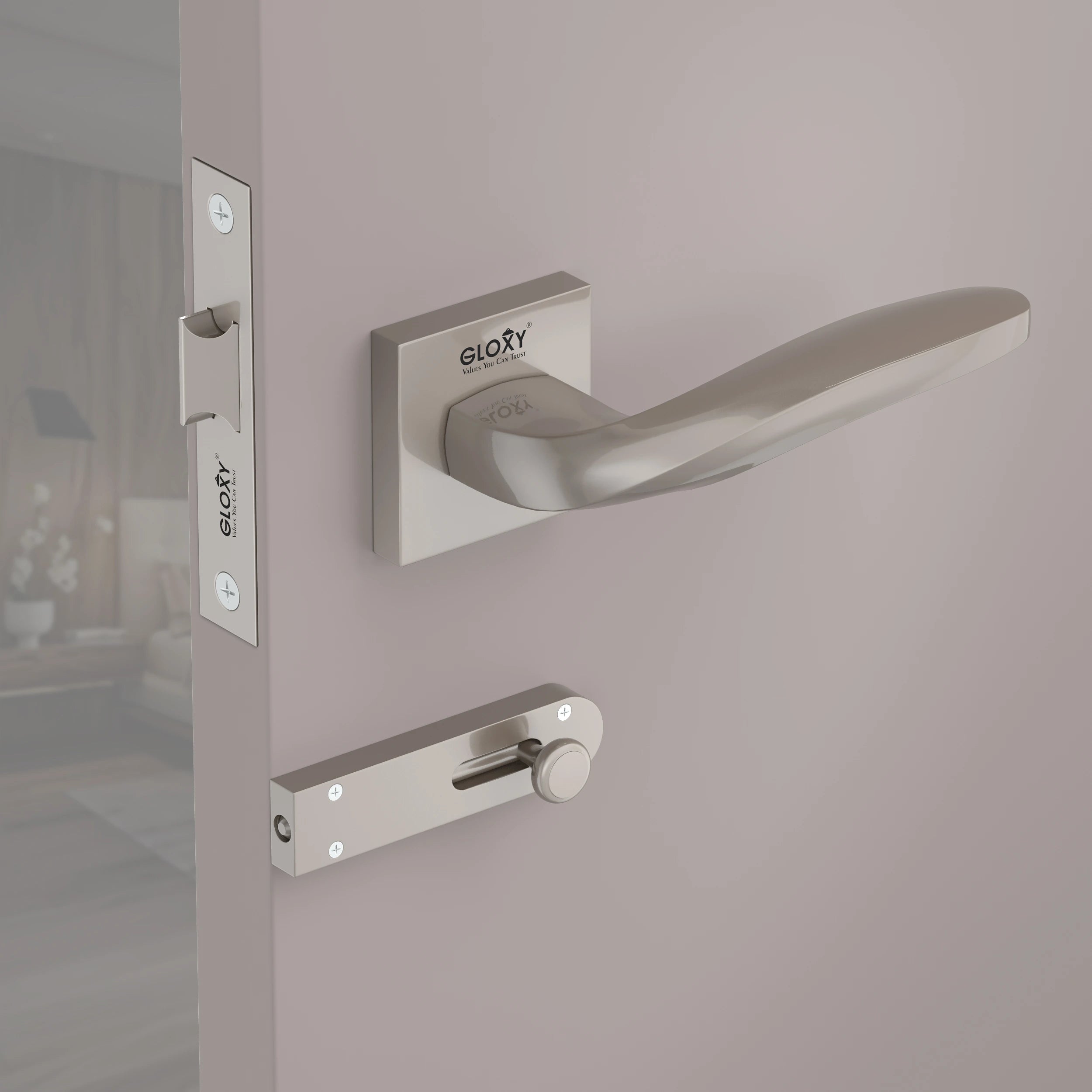 Gloxy Venso Series Satin Chrome Finish Mortise Bathroom Door Latch Lock With Handle