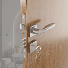 Mortise Door Handles Main Door Lock Handles Set with 3 Keys for Safety of Home | Bedroom, Office, Hotel, Home(Satin Chrome)-by GLOXY®