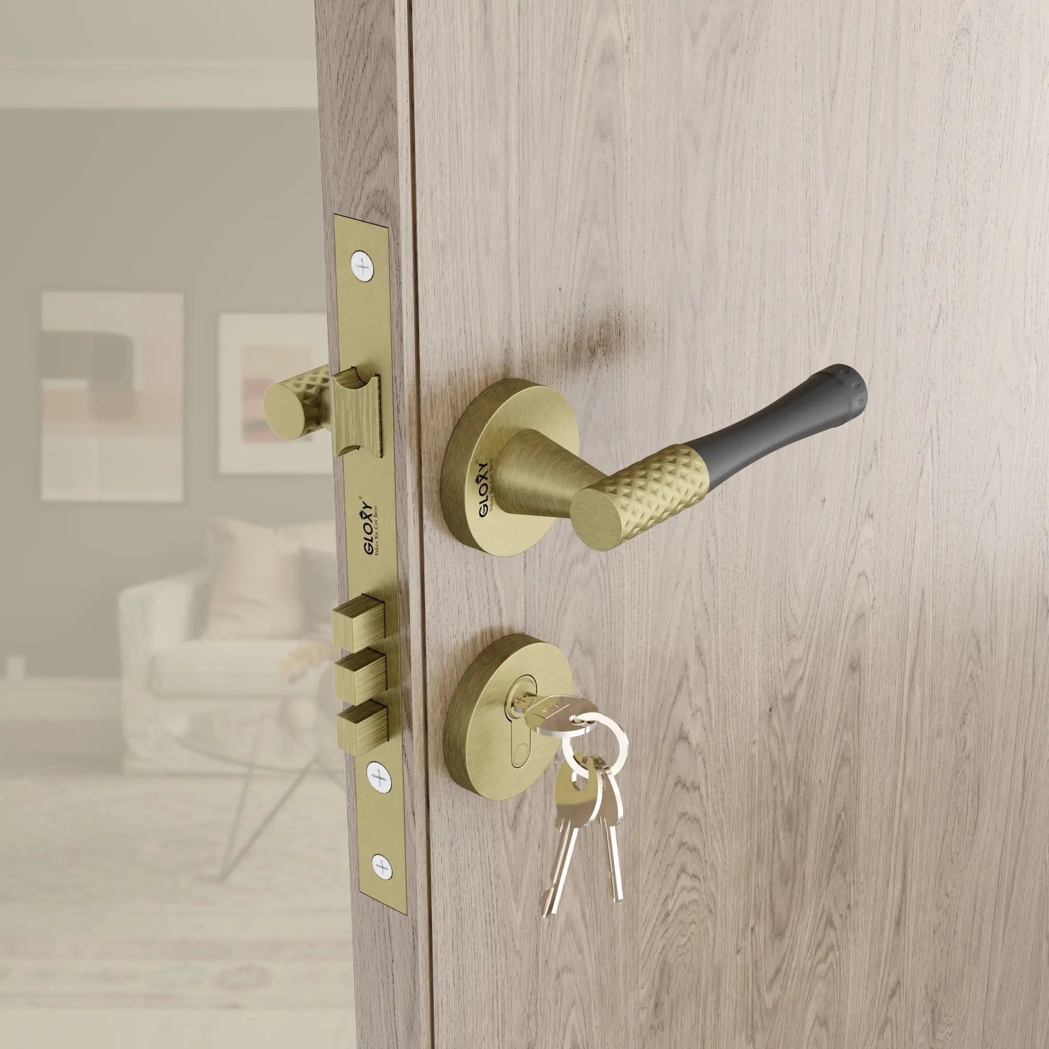Gloxy Dexon Series Antique Finish Mortise Main Door Key Lock With Handle