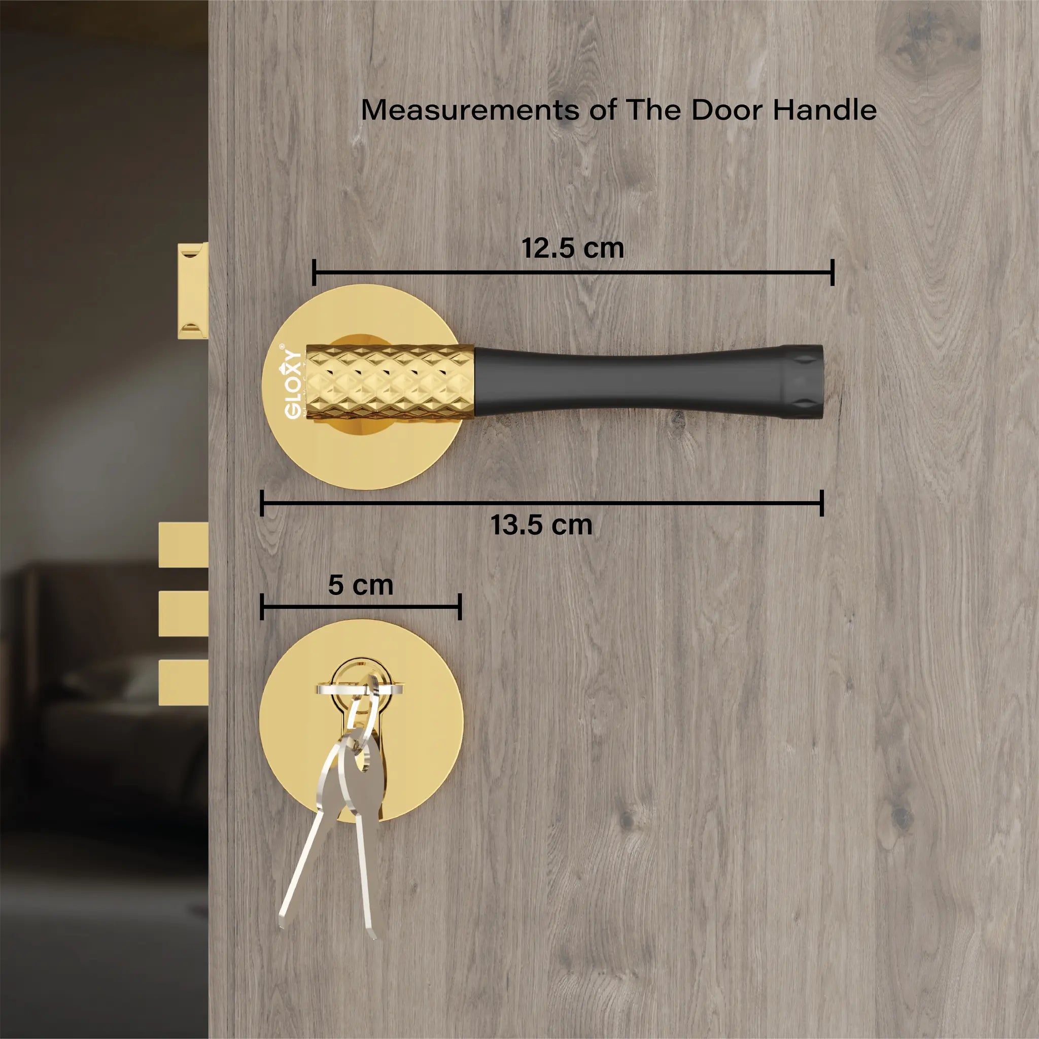 Mortise Door Handles Main Door Lock Handles Set with 3 Keys for Safety of Home | Bedroom, Office, Hotel, Home(Gold)-by GLOXY®
