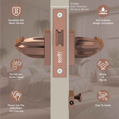 GLOXY Brass Door Locks for Bathroom Door Lock, Balcony Store Room Keyless Pull Handle Set with Brass Baby Latch for Storeroom, Bedroom | Rose Gold Finish (2 Years Warranty, Pack of 1)