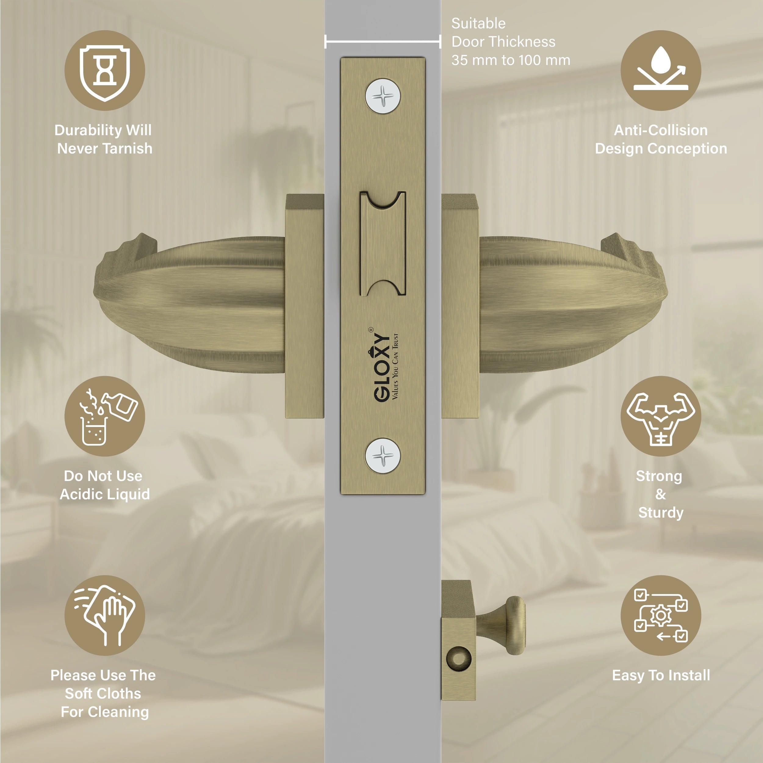 Gloxy Forta Series Antique Finish Mortise Bathroom Door Latch Lock With Handle