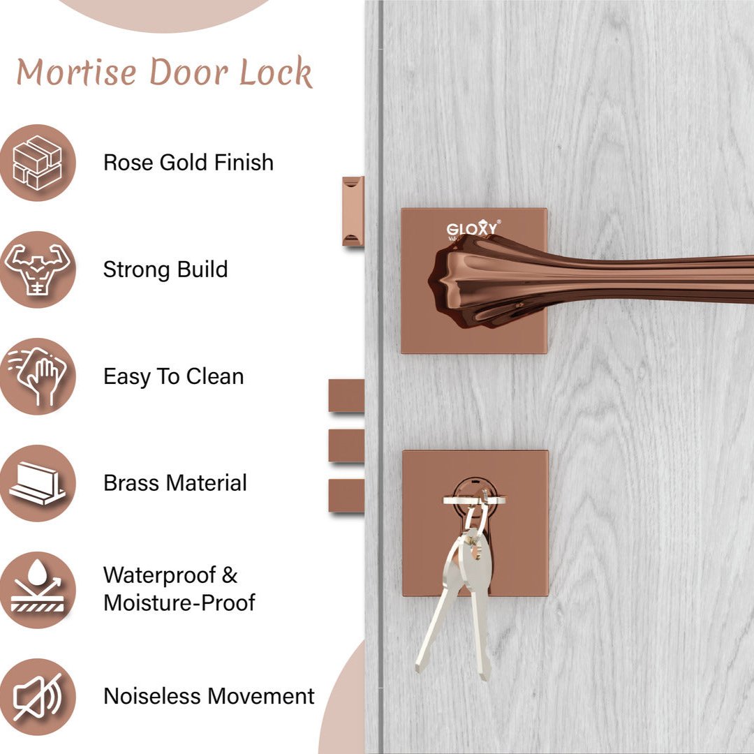 Style Mute Handle Lock Mortise Door Locks for Main Door Handle Set with Brass Lock Body Set(Rose Gold)-by GLOXY®