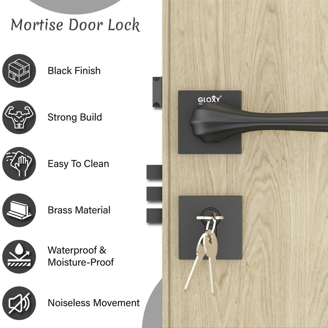 Style Mute Handle Lock Mortise Door Locks for Main Door Handle Set with Brass Lock Body Set(Black)-by GLOXY®